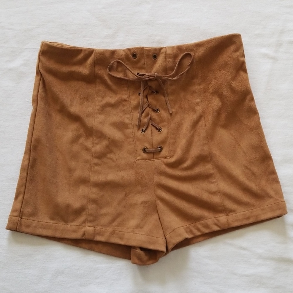 Faux Suade Lace up High Waisted Shorts